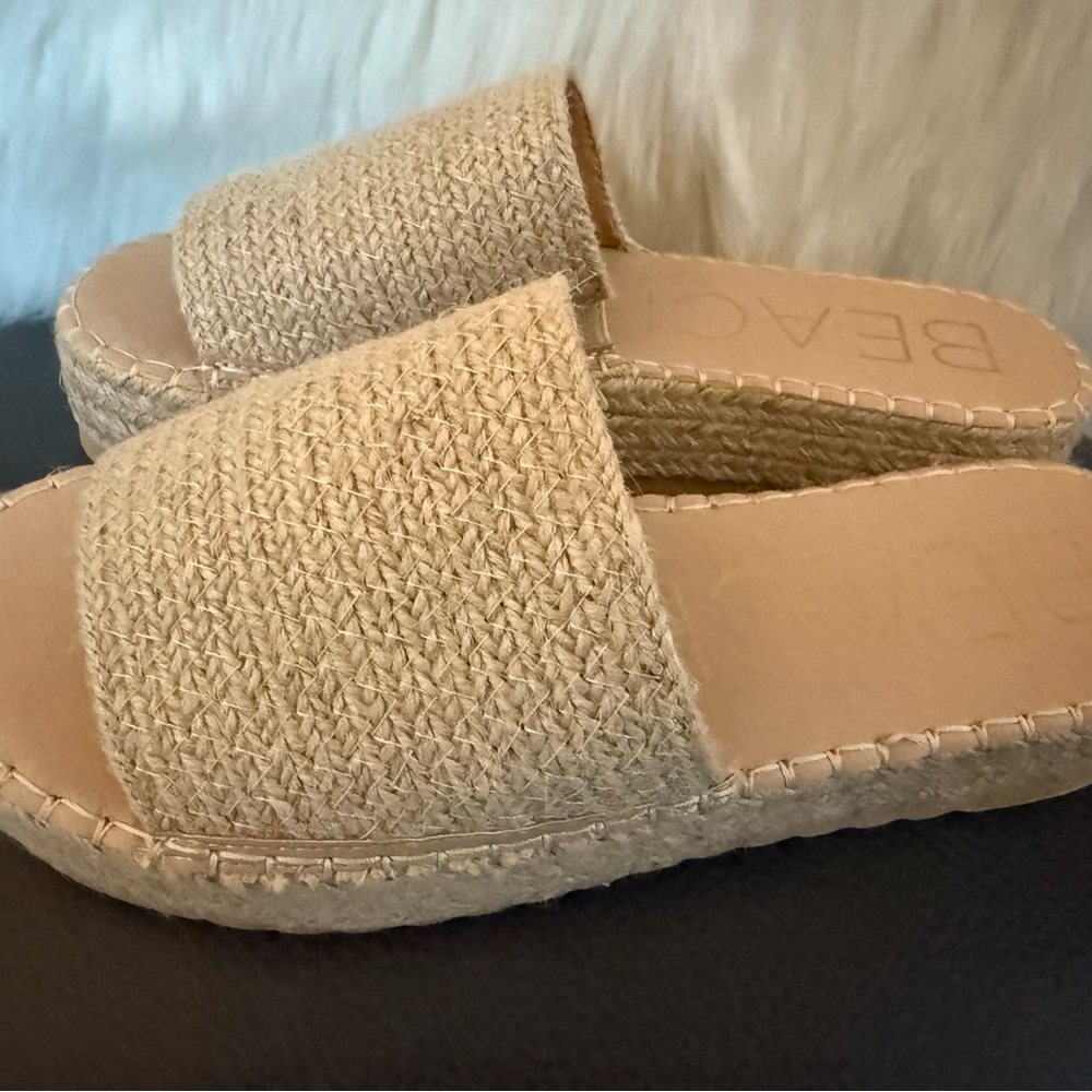 Beige Woven Slide Sandals